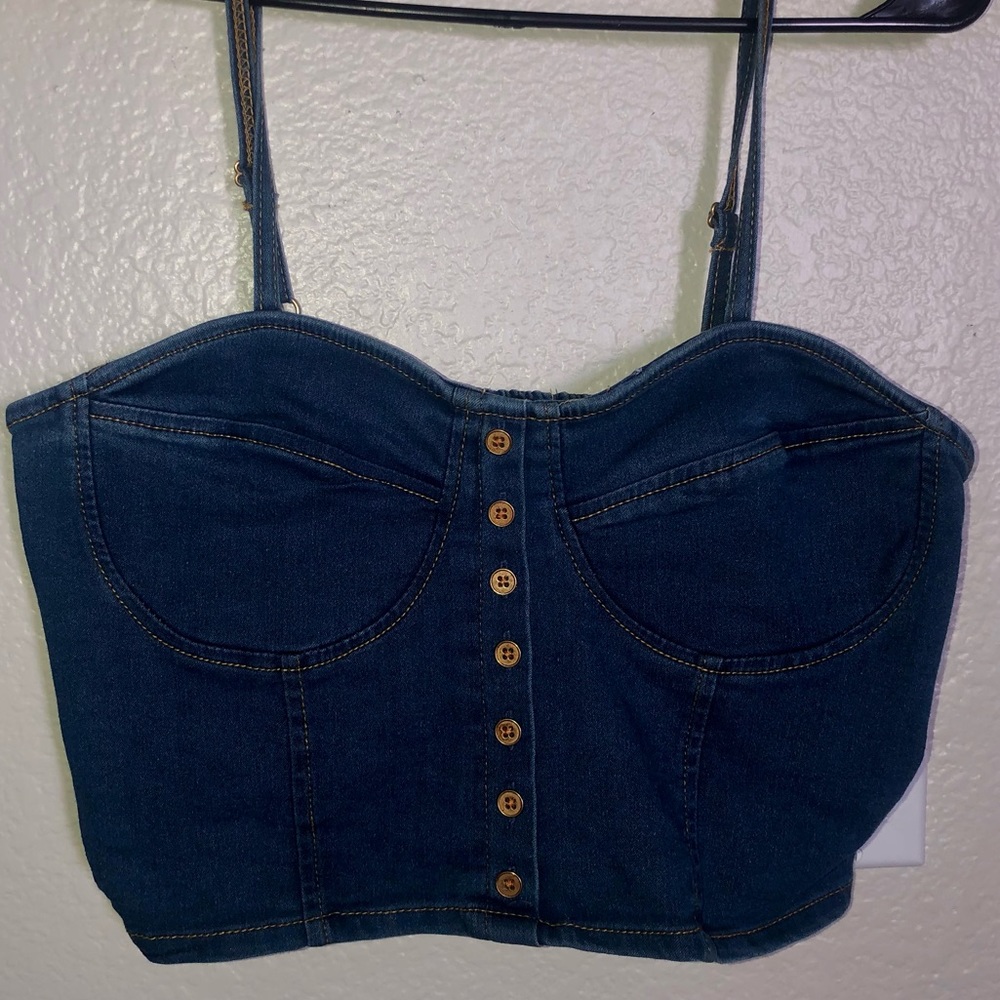 denim crop top!!